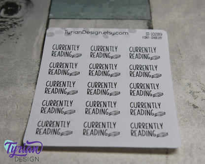 Currently Reading Stickers | 3.5 x 4.5" Sheet | 1 x .63" Sticker size | 15 stickers per sheet | Charlie Font