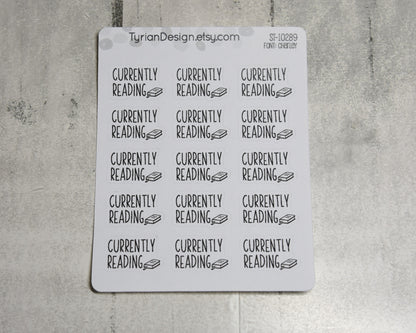 Currently Reading Stickers | 3.5 x 4.5" Sheet | 1 x .63" Sticker size | 15 stickers per sheet | Charlie Font