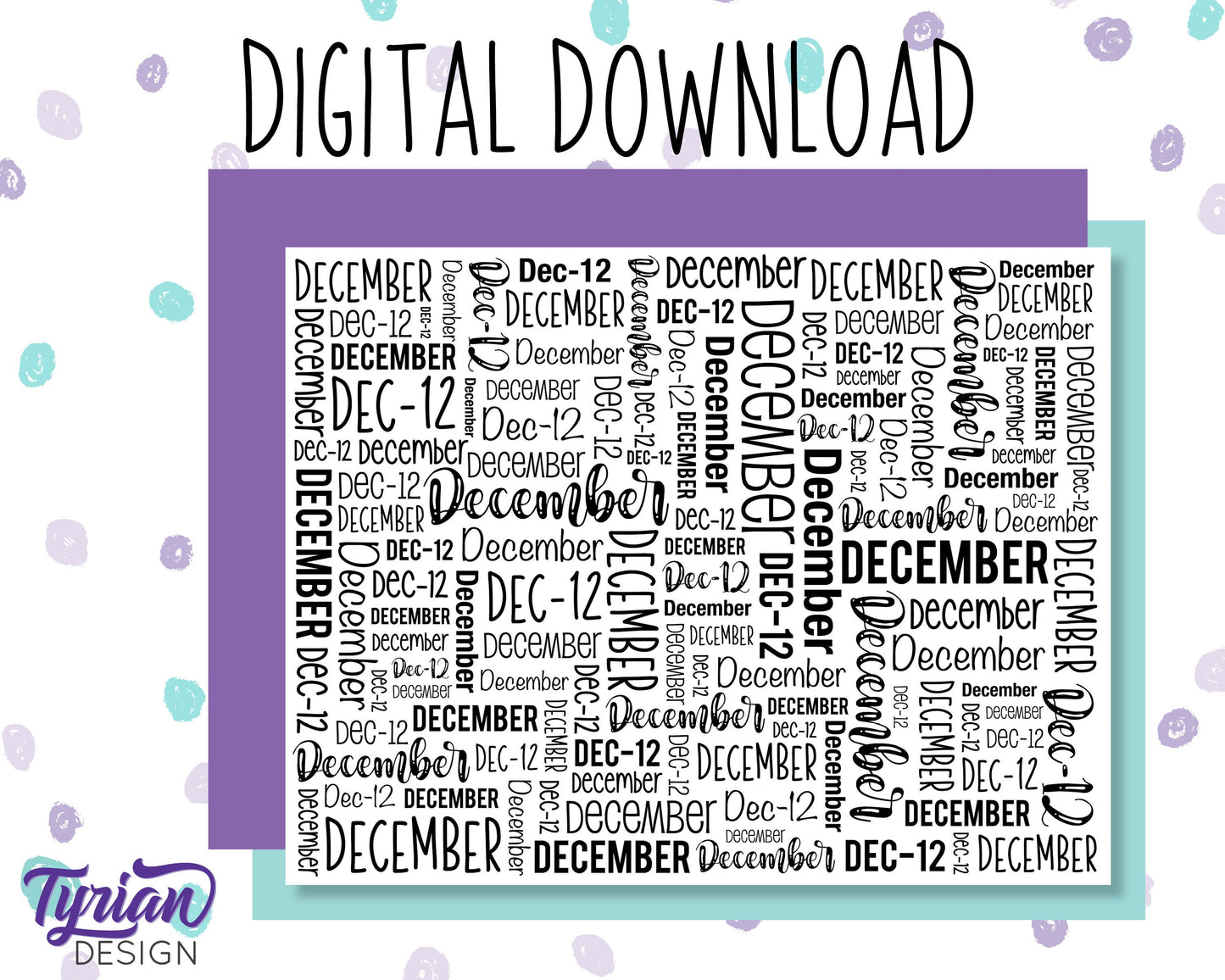 Digital Paper - December Word Cloud Pattern