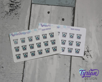 Recycle Stickers - Tiny Recycling bin stickers on a mini sheet - Great for small bullet Journals and Planner, or minimalist planners