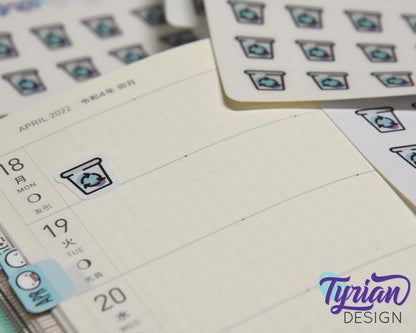 Recycle Stickers - Tiny Recycling bin stickers on a mini sheet - Great for small bullet Journals and Planner, or minimalist planners