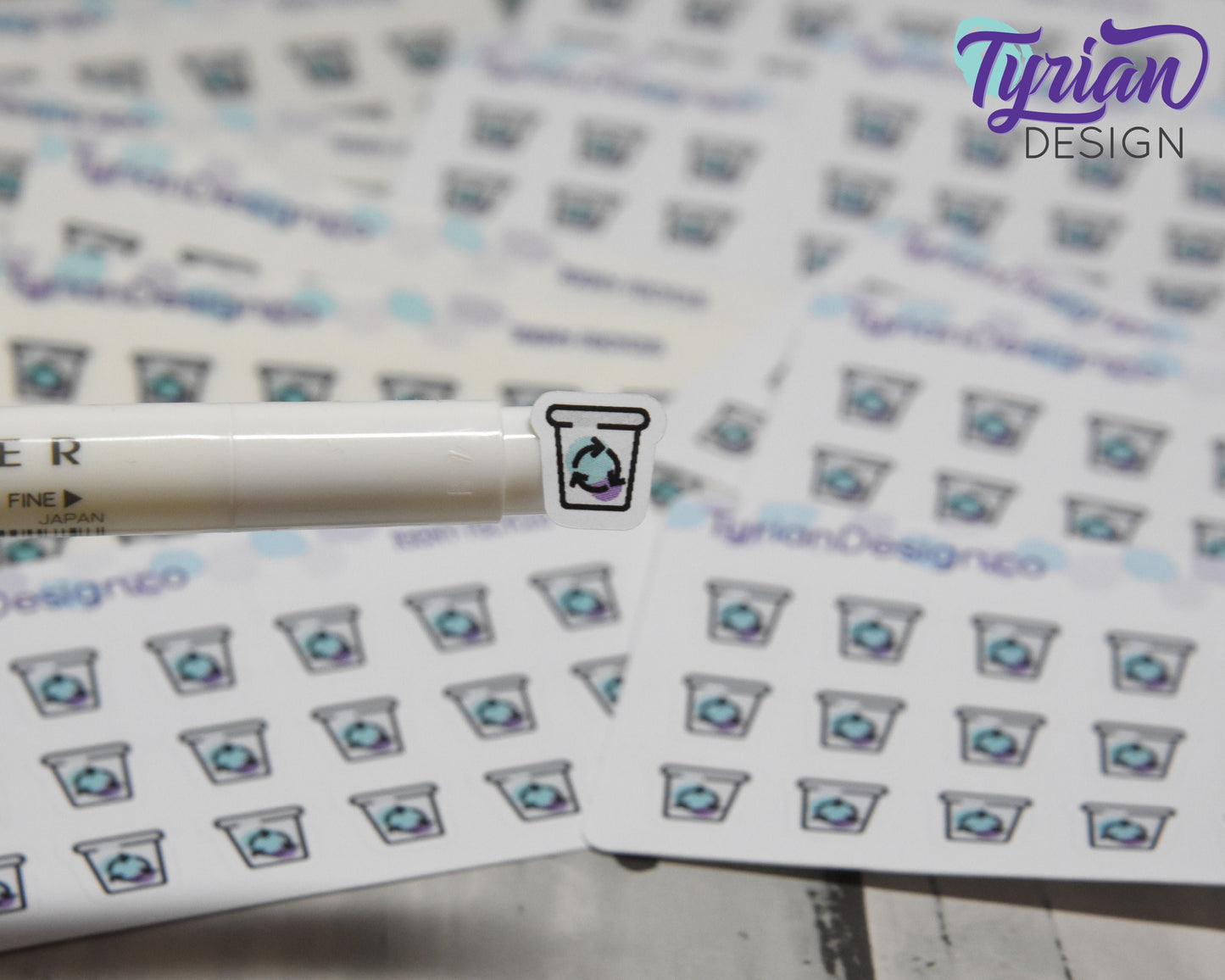 Recycle Stickers - Tiny Recycling bin stickers on a mini sheet - Great for small bullet Journals and Planner, or minimalist planners