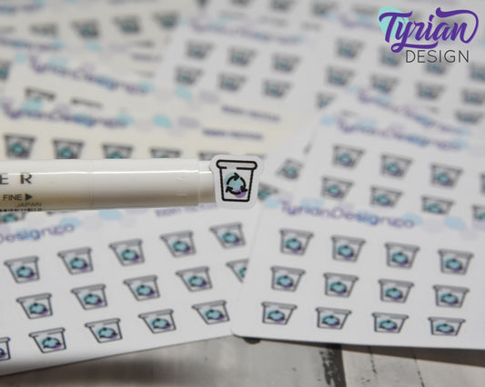 Recycle Stickers - Tiny Recycling bin stickers on a mini sheet - Great for small bullet Journals and Planner, or minimalist planners