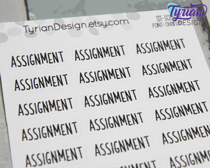 Assignment Stickers | 24 Stickers | 1" x .35" each | Charley Font.