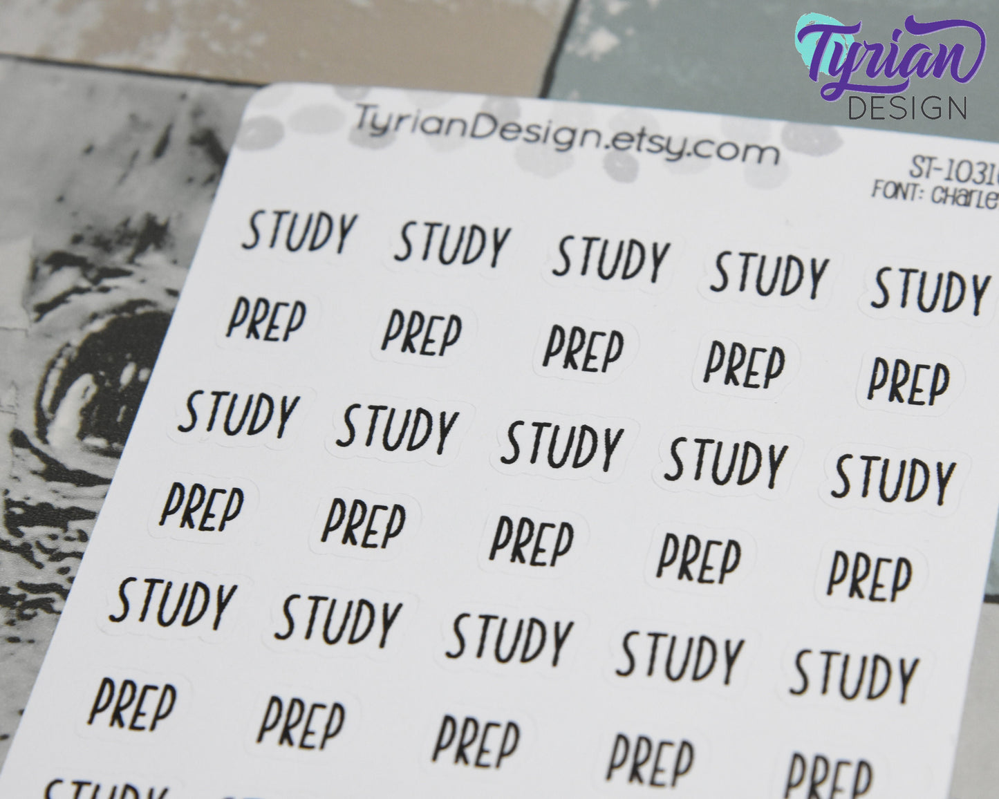 Study and Prep Stickers |  40 Stickers | .5" x .35" size | Charley Font