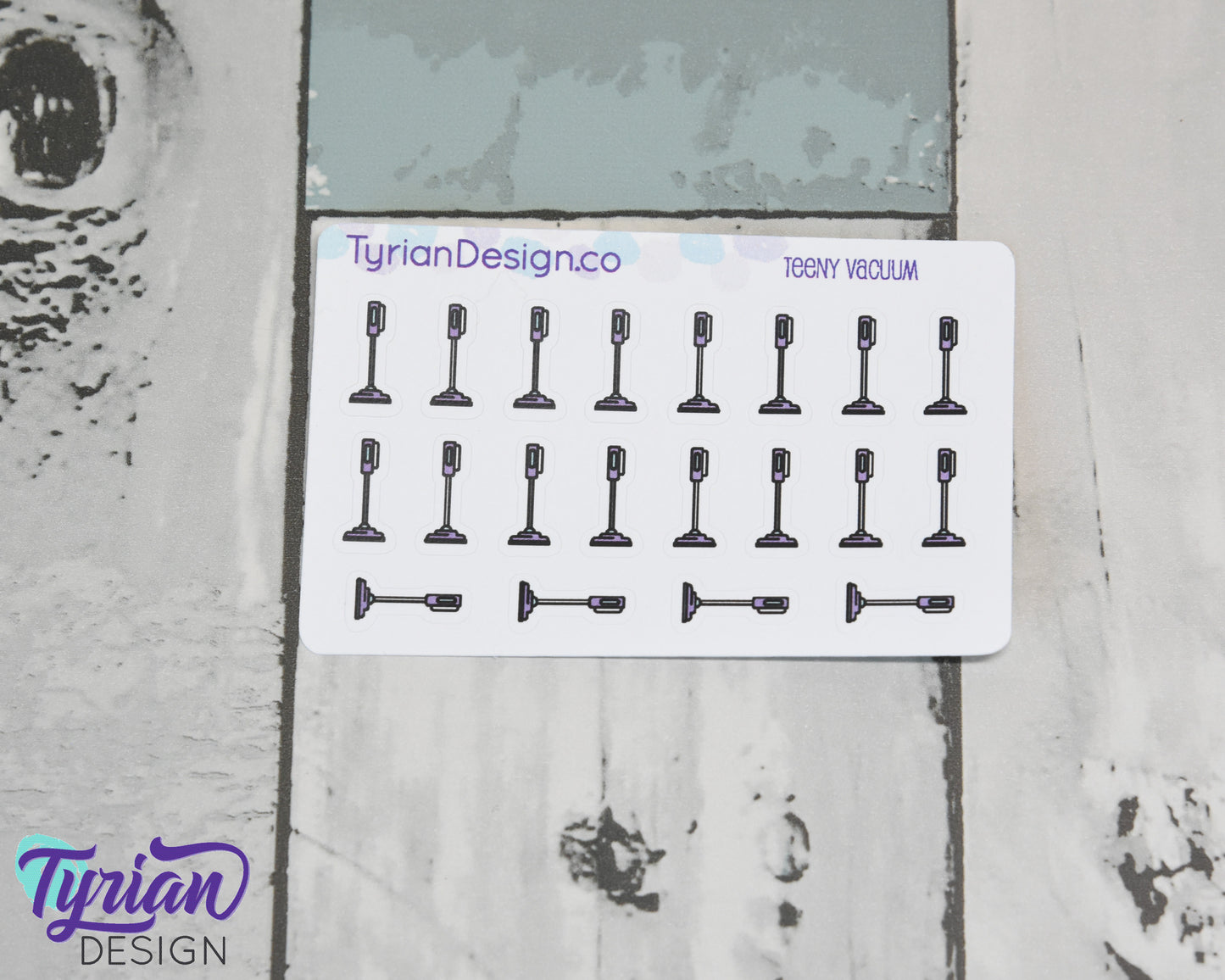 Vacuum Stickers | Tiny Stick Vacuum stickers on a mini sheet | 20 stickers | .3 x .6" each | Vacuum icon sticker | White or Clear Matte