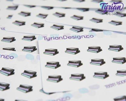 Book Stack Stickers | Tiny Reading stickers on a mini sheet | 18 stickers | .37 x .42" each | Book icon sticker | White or Clear Matte