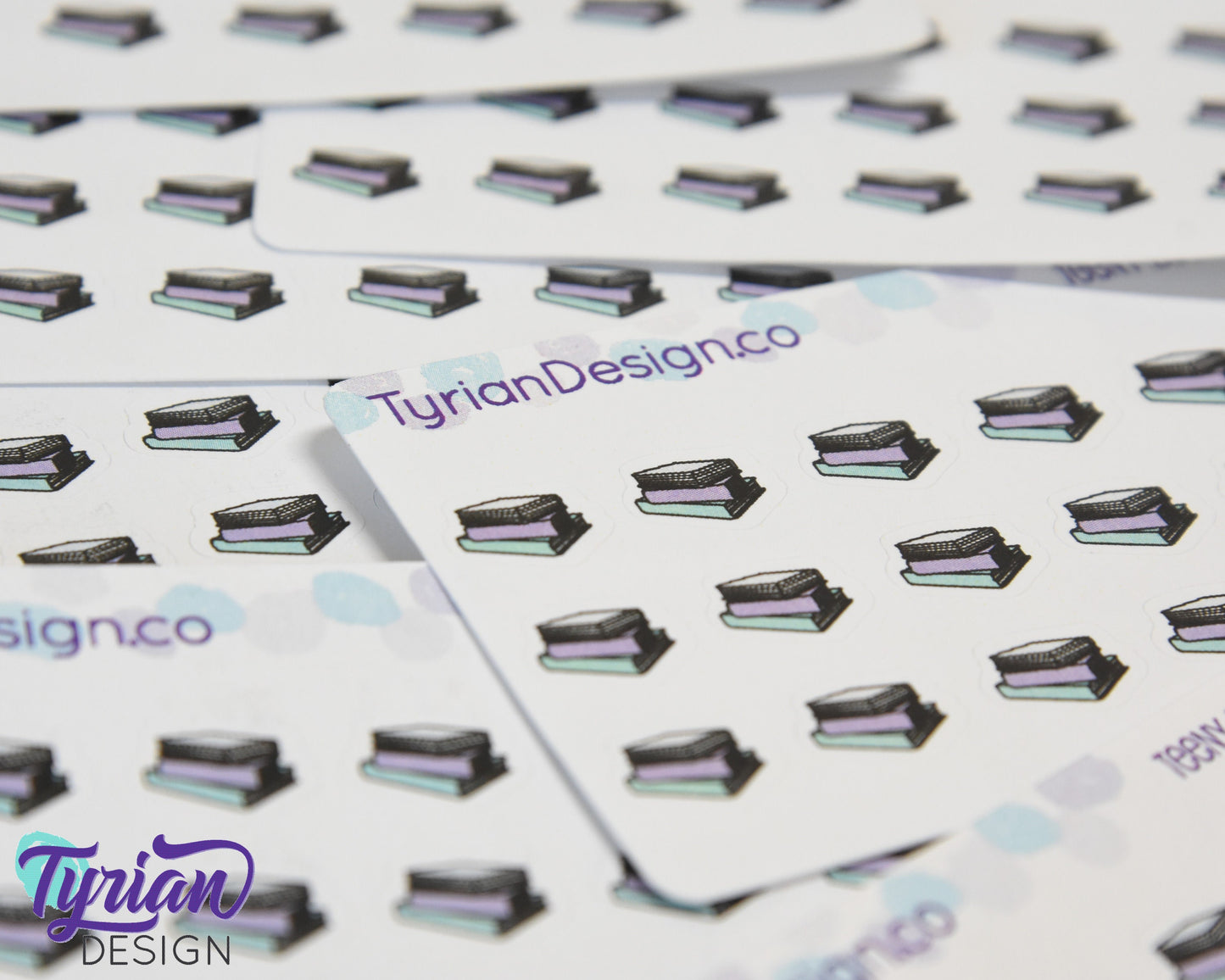 Book Stack Stickers | Tiny Reading stickers on a mini sheet | 18 stickers | .37 x .42" each | Book icon sticker | White or Clear Matte