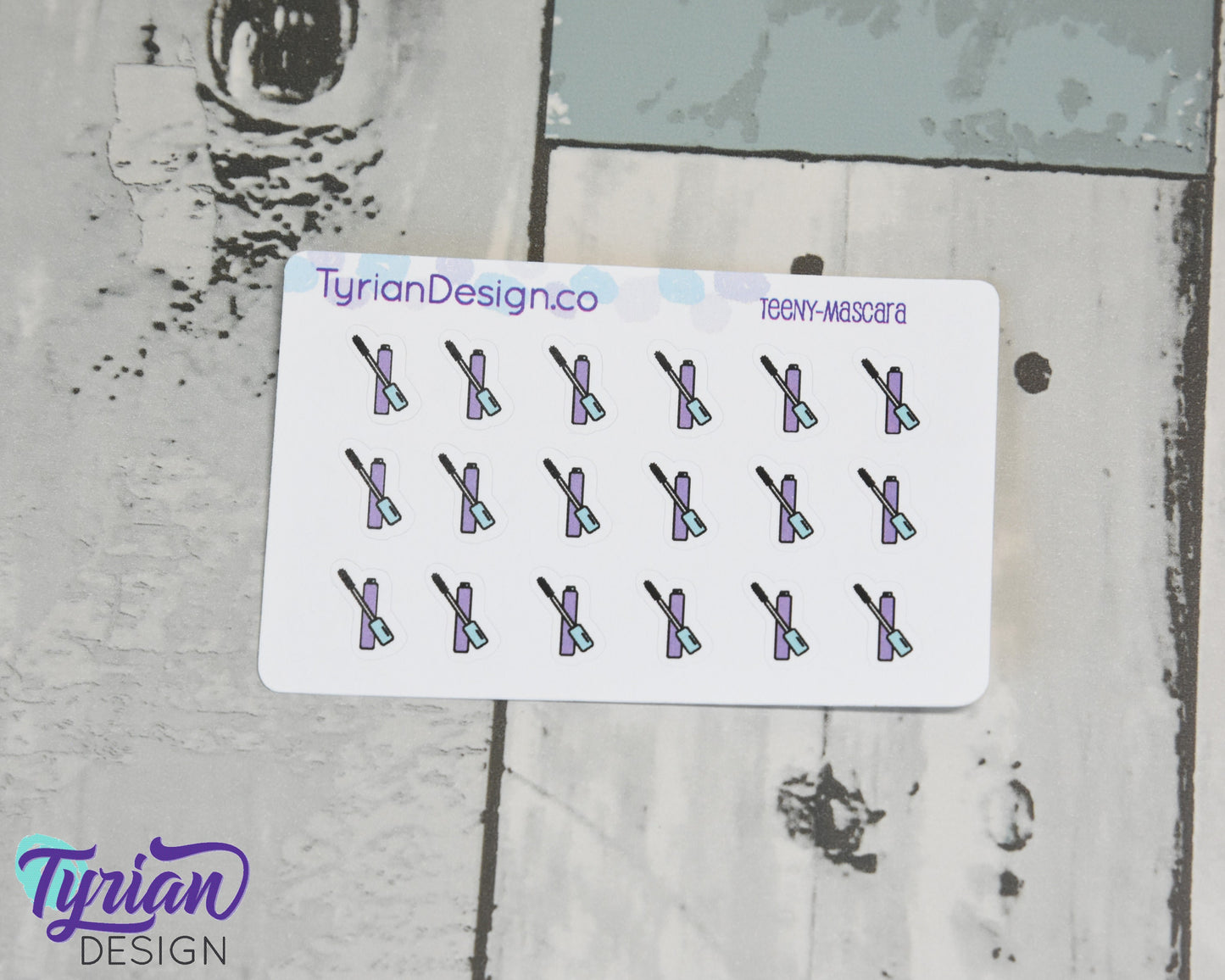 Mascara Stickers | Tiny Mascara stickers on a mini sheet | 18 stickers | .37 x .5" each | Mascara icon sticker | White or Clear Matte