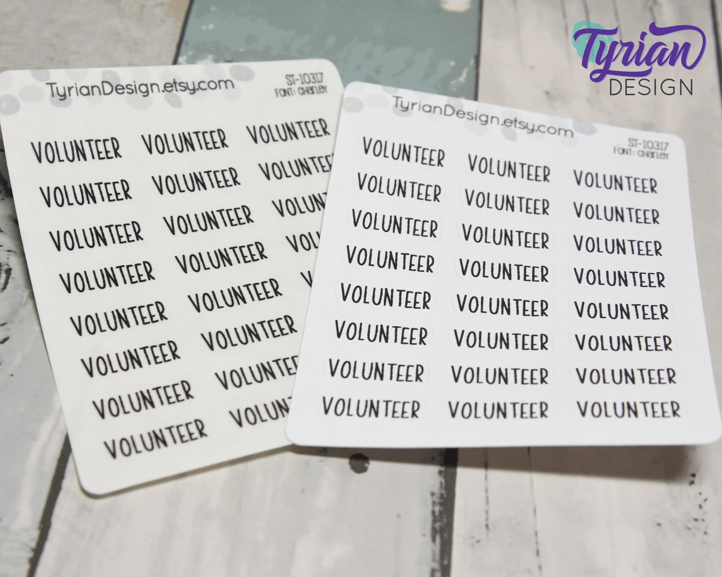 Volunteer Stickers |  1 x .34" each | 24 stickers | Charlie Font