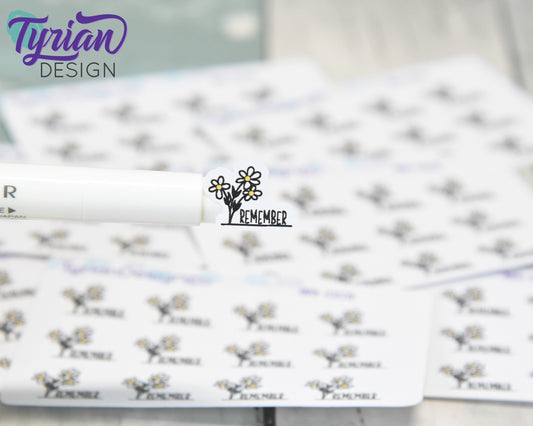 Mini Daisy Remember Stickers | Mini Sheet of Daisies | 12 Stickers | .73 x .56" each | 3.375" x 2.125" Mini Sheet | White or Clear Matte