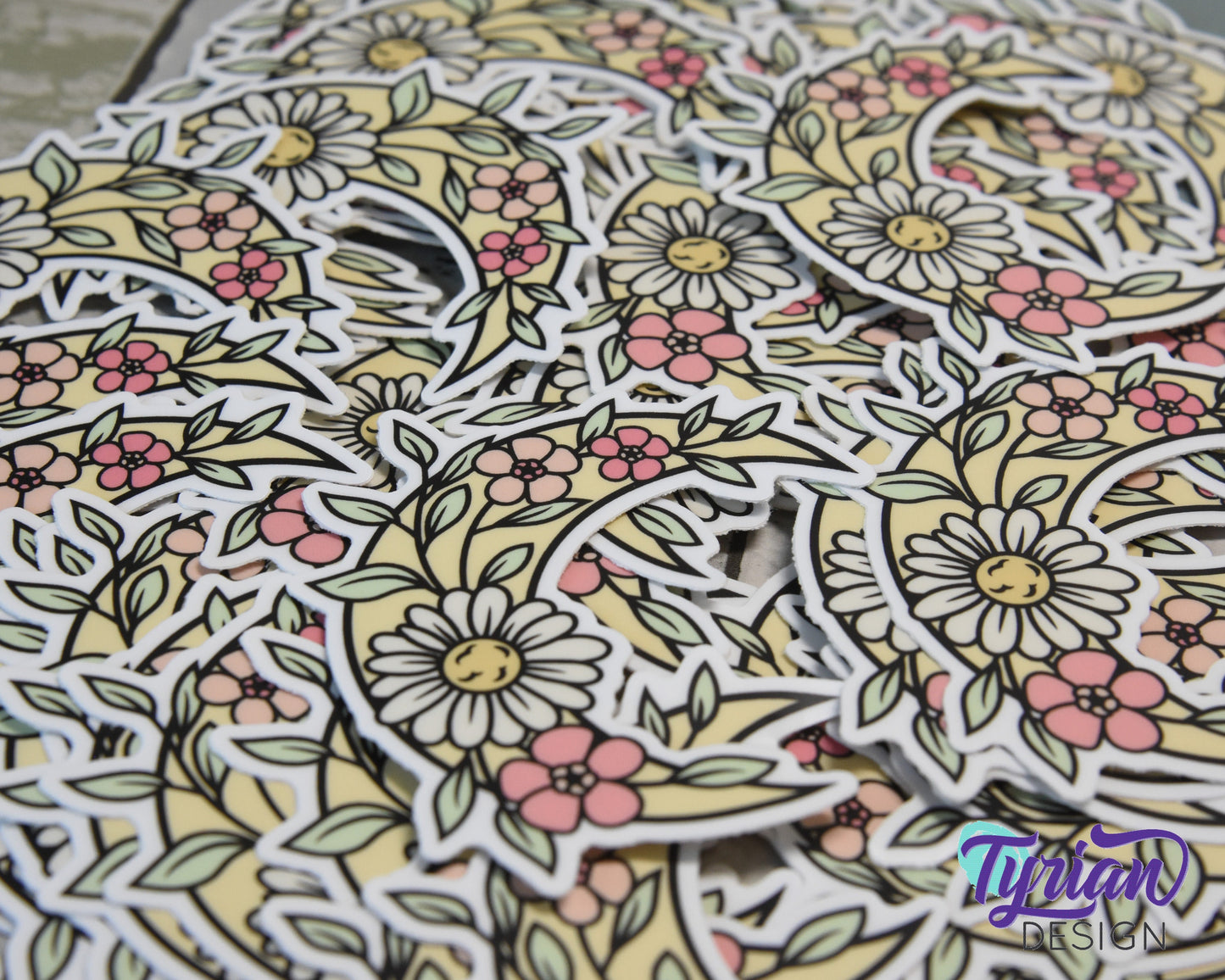 Flower Moon Vinyl Sticker | high quality weather proof vinyl | 2.5 x 3" | Moon with Flowers Pastel sticker