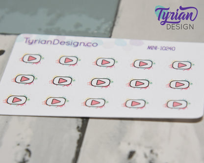 Mini YouTube Stickers | Mini Sheet of Social Media | 15 Stickers | .55 x .43" each | 3.375" x 2.125" Mini Sheet | White or Clear Matte