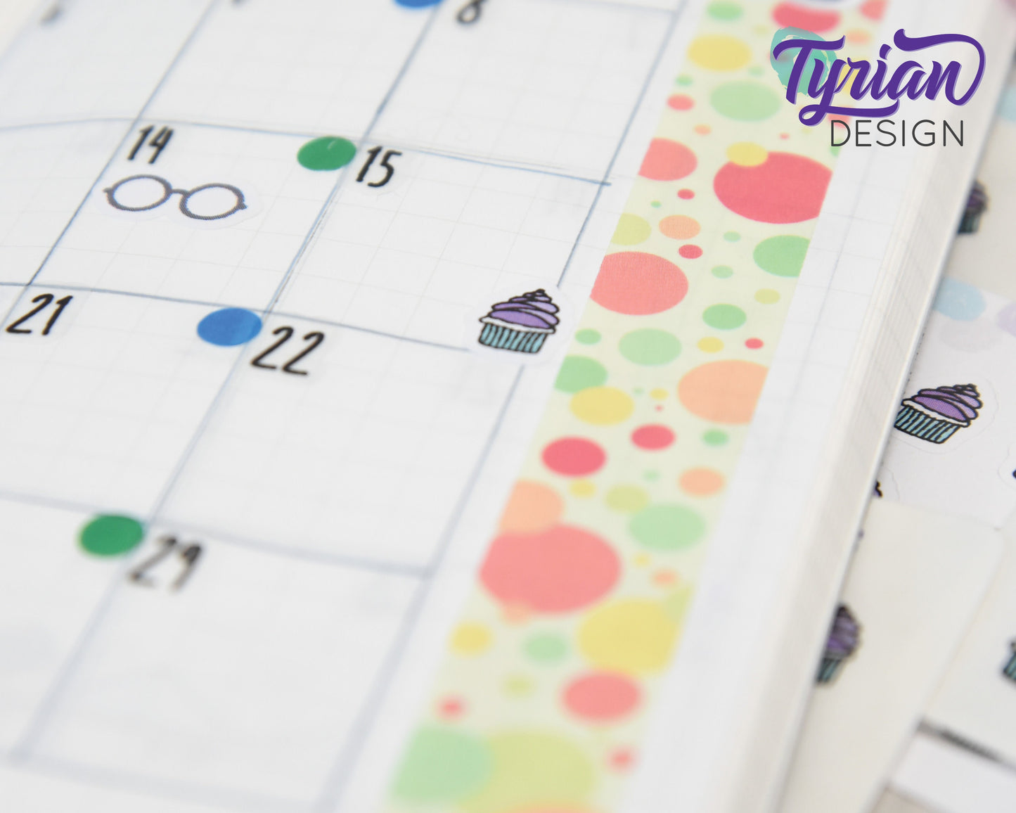 Cupcake Stickers | Tiny purple cupcake stickers on a mini sheet | 21 stickers | .34 x .42" each | Cake icon sticker | White or Clear Matte