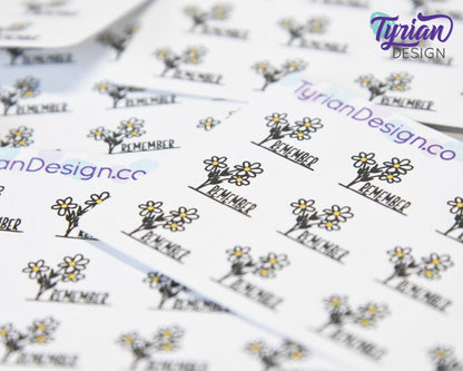 Mini Daisy Remember Stickers | Mini Sheet of Daisies | 12 Stickers | .73 x .56" each | 3.375" x 2.125" Mini Sheet | White or Clear Matte