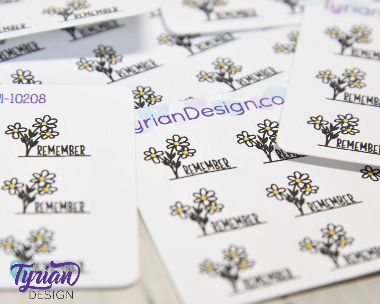 Mini Daisy Remember Stickers | Mini Sheet of Daisies | 12 Stickers | .73 x .56" each | 3.375" x 2.125" Mini Sheet | White or Clear Matte