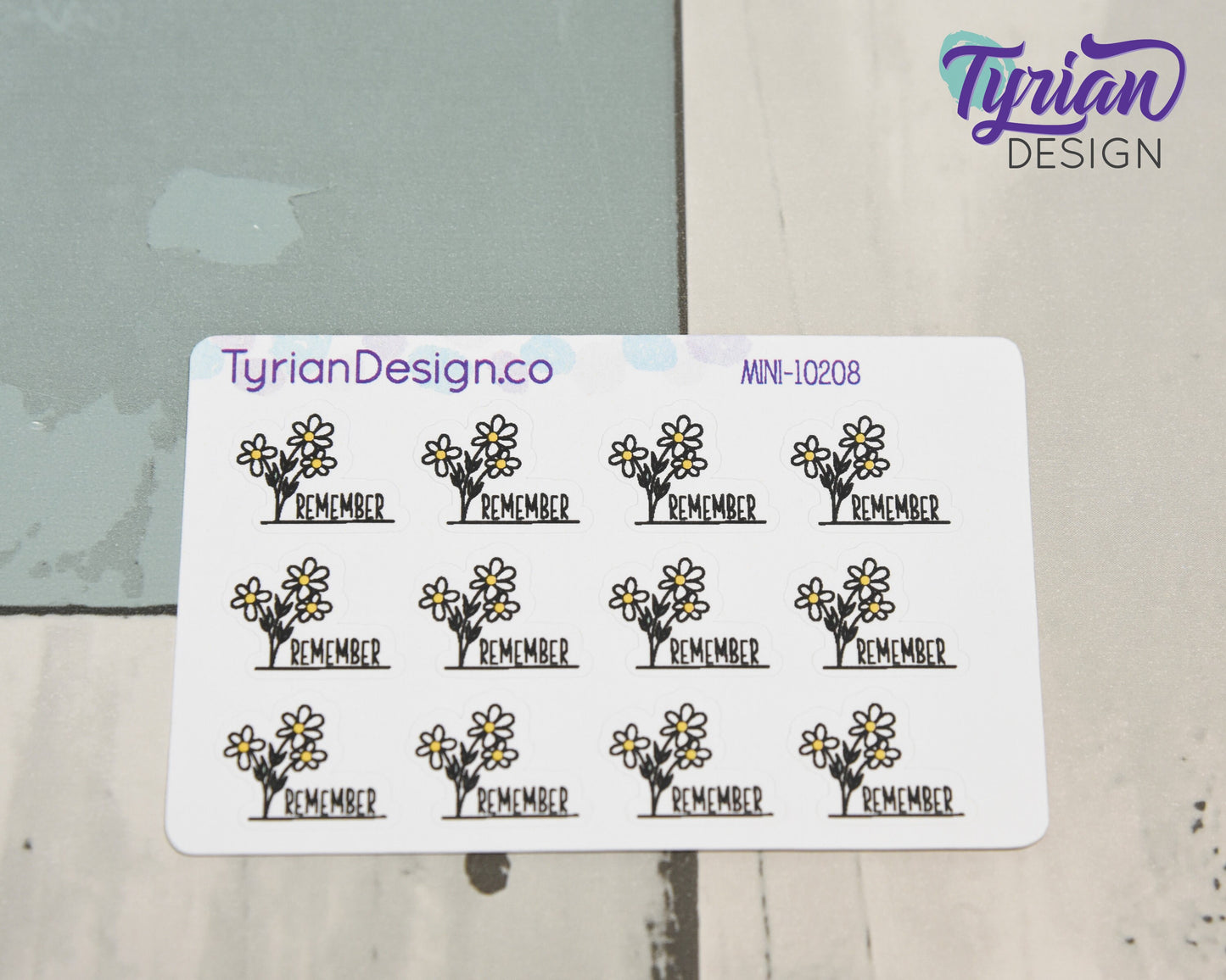 Mini Daisy Remember Stickers | Mini Sheet of Daisies | 12 Stickers | .73 x .56" each | 3.375" x 2.125" Mini Sheet | White or Clear Matte