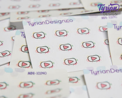Mini YouTube Stickers | Mini Sheet of Social Media | 15 Stickers | .55 x .43" each | 3.375" x 2.125" Mini Sheet | White or Clear Matte