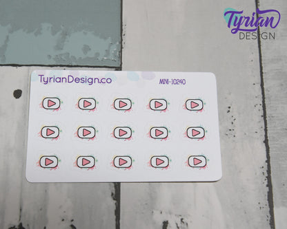 Mini YouTube Stickers | Mini Sheet of Social Media | 15 Stickers | .55 x .43" each | 3.375" x 2.125" Mini Sheet | White or Clear Matte