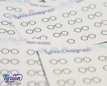 Eye Glass Stickers | Tiny Glasses stickers on mini sheet | 18 stickers | .6 x .3" each | Eye Apt icon sticker | White or Clear Matte