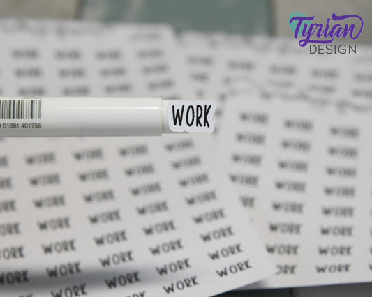 Work Sticker | Meal sticker | 3.5 x 4.5" Sheet | .52 x .35" Sticker size | 40 stickers per sheet | Charley Font