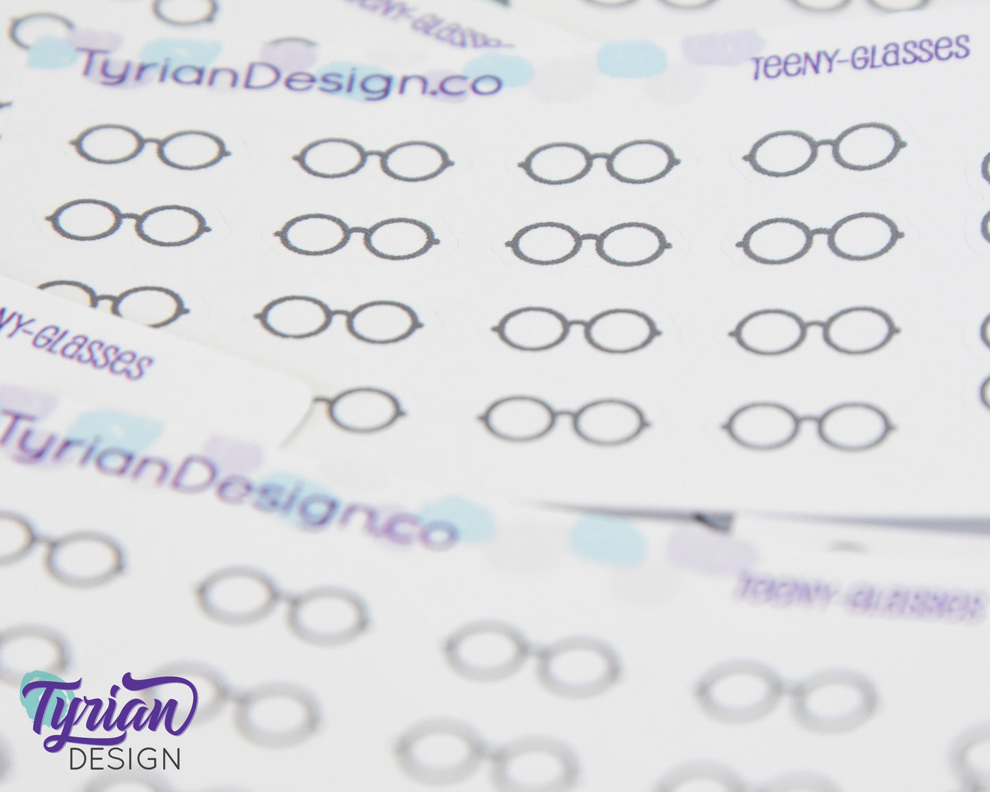 Eye Glass Stickers | Tiny Glasses stickers on mini sheet | 18 stickers | .6 x .3" each | Eye Apt icon sticker | White or Clear Matte