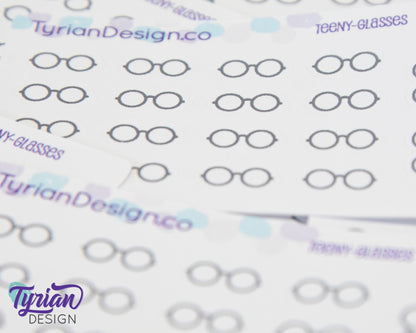Eye Glass Stickers | Tiny Glasses stickers on mini sheet | 18 stickers | .6 x .3" each | Eye Apt icon sticker | White or Clear Matte