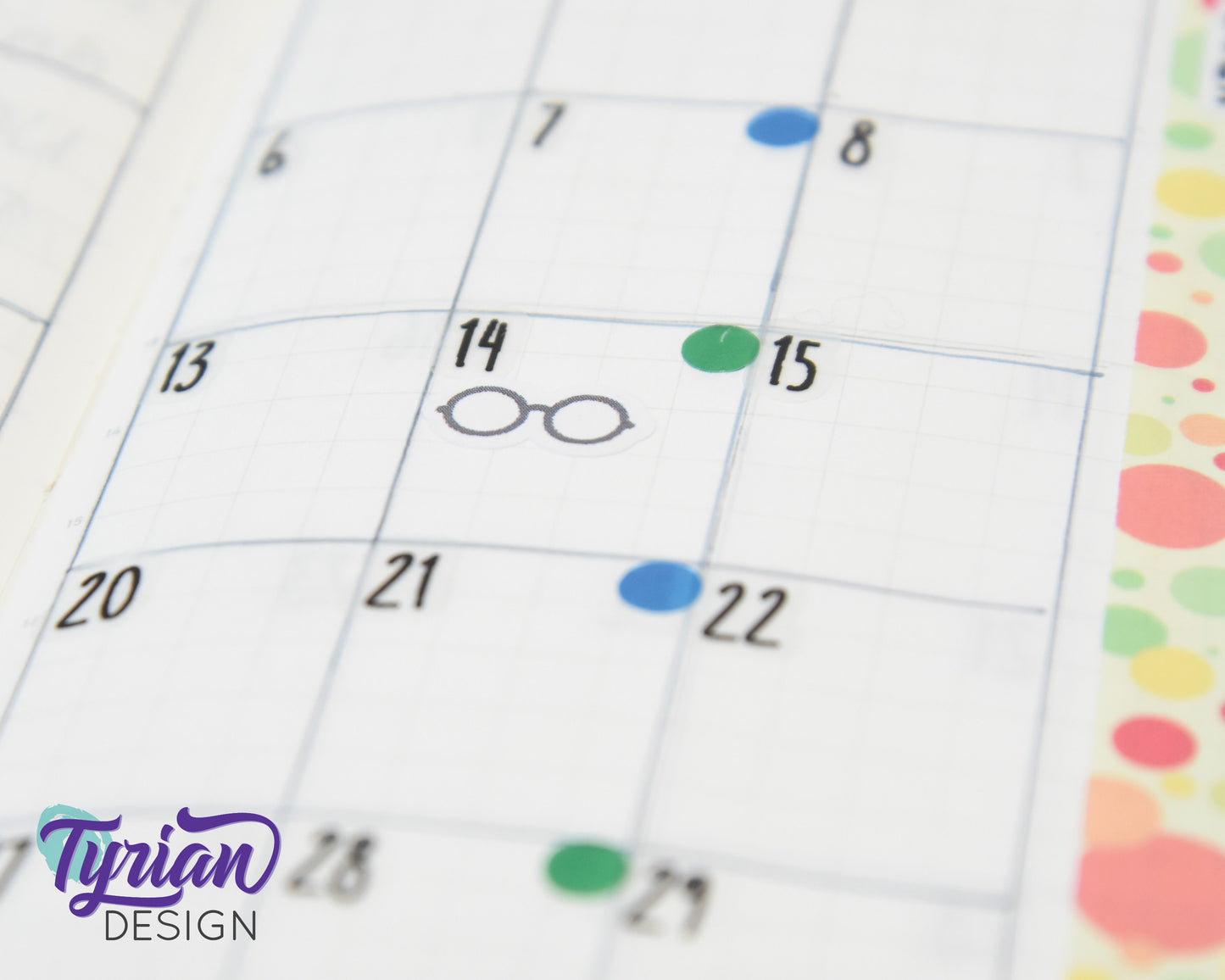 Eye Glass Stickers | Tiny Glasses stickers on mini sheet | 18 stickers | .6 x .3" each | Eye Apt icon sticker | White or Clear Matte