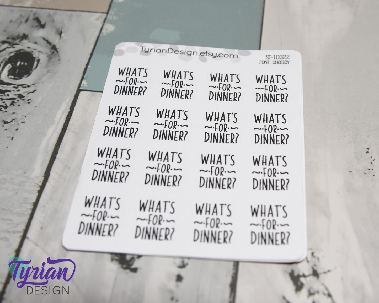 What's for Dinner Sticker | .7 x .82" Sticker size | 16 stickers | Charlie Font