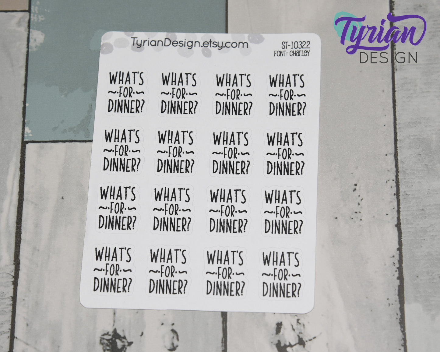 What's for Dinner Sticker | .7 x .82" Sticker size | 16 stickers | Charlie Font