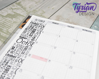 October Monthly Kit | Hobonichi Cousin | Monthly kit A5 | Simple Hobonichi Kit | Sunday or Monday Start | 5x7 Sheet | 47 Stickers