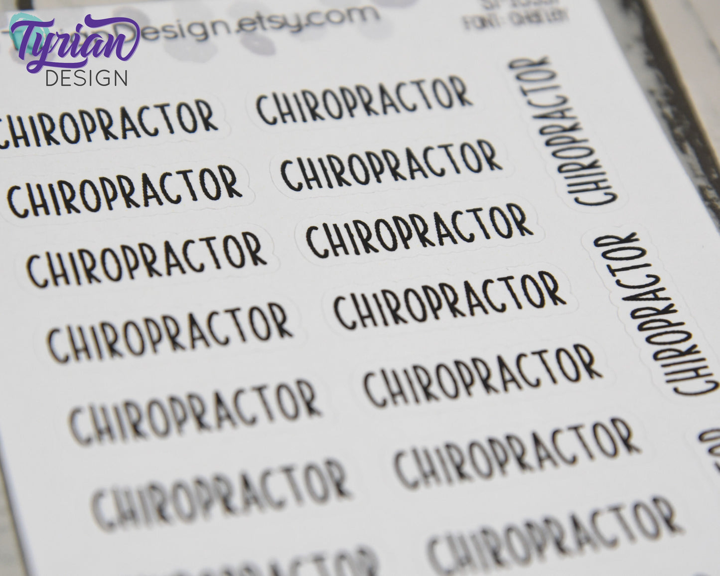 Chiropractor Stickers |  .1.2" x .35" each | 19 Stickers | Charley Font