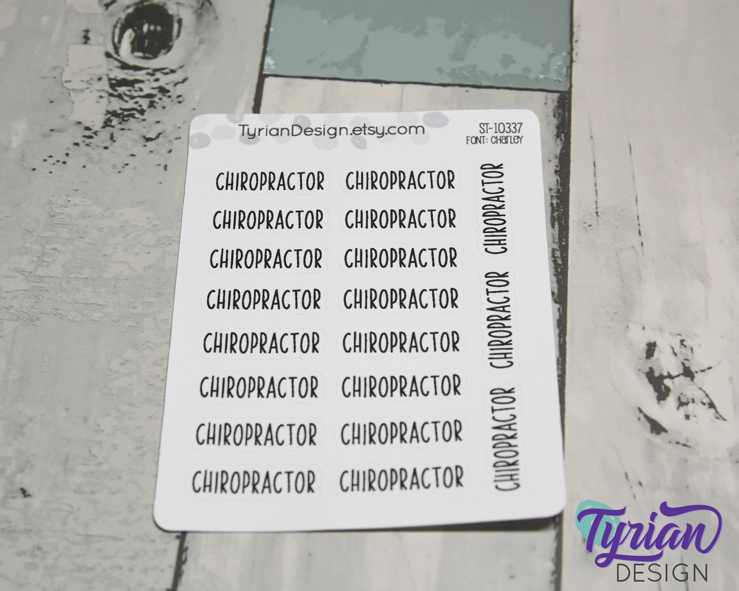 Chiropractor Stickers |  .1.2" x .35" each | 19 Stickers | Charley Font