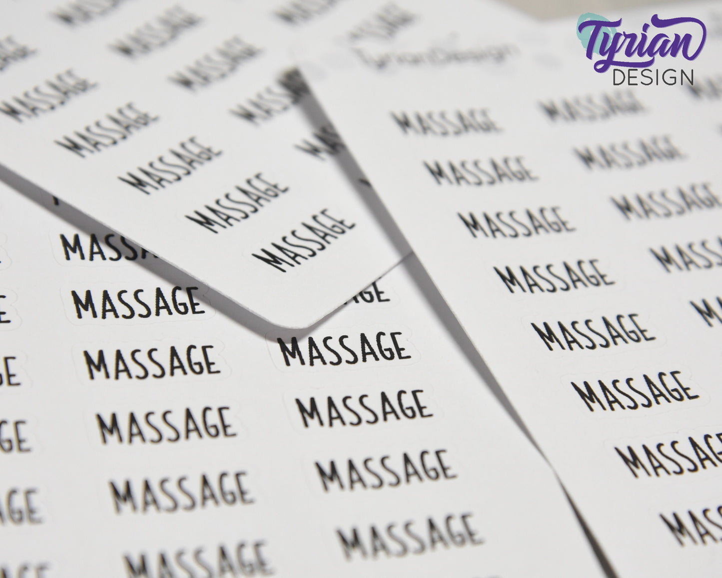 Massage Stickers |  .77" x .35" each | 24 Stickers | Charley Font.