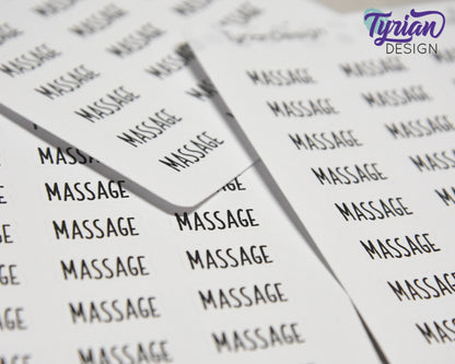 Massage Stickers |  .77" x .35" each | 24 Stickers | Charley Font.