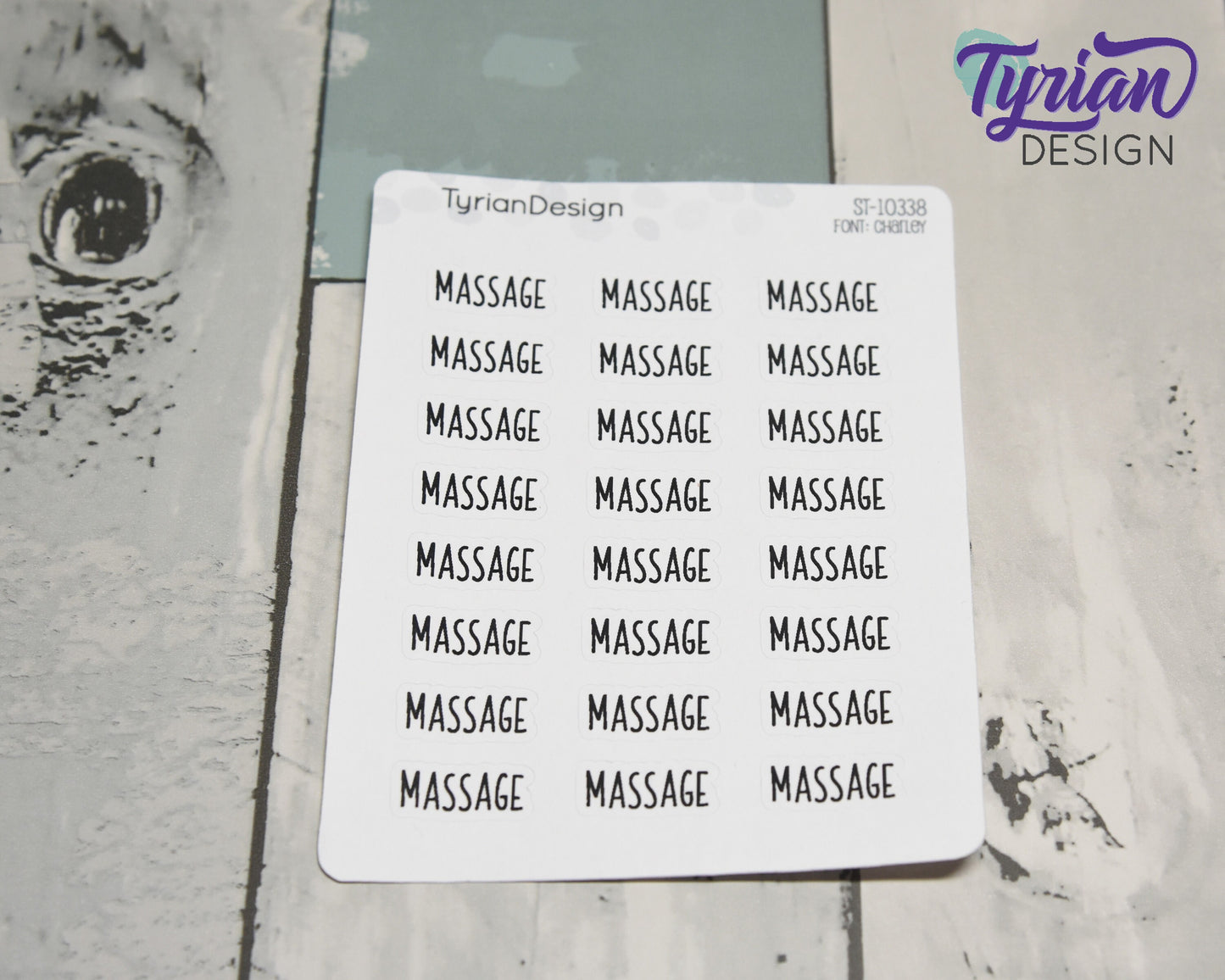 Massage Stickers |  .77" x .35" each | 24 Stickers | Charley Font.