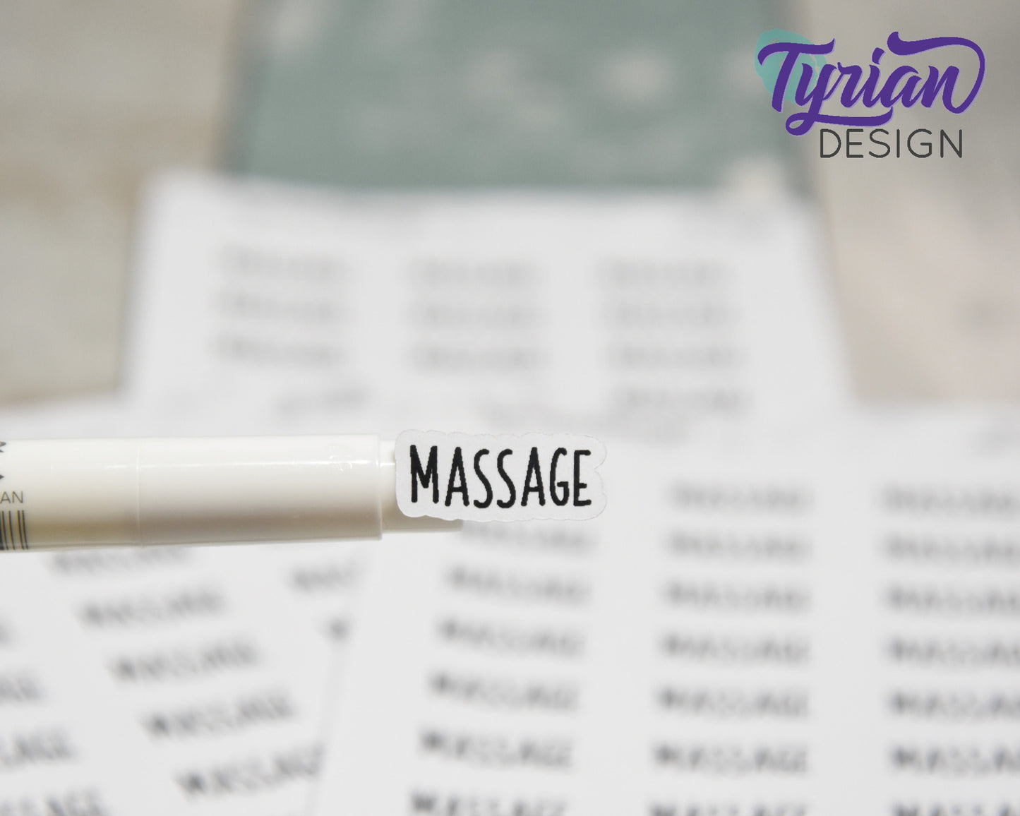 Massage Stickers |  .77" x .35" each | 24 Stickers | Charley Font.