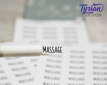 Massage Stickers |  .77" x .35" each | 24 Stickers | Charley Font.
