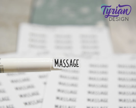 Massage Stickers |  .77" x .35" each | 24 Stickers | Charley Font.