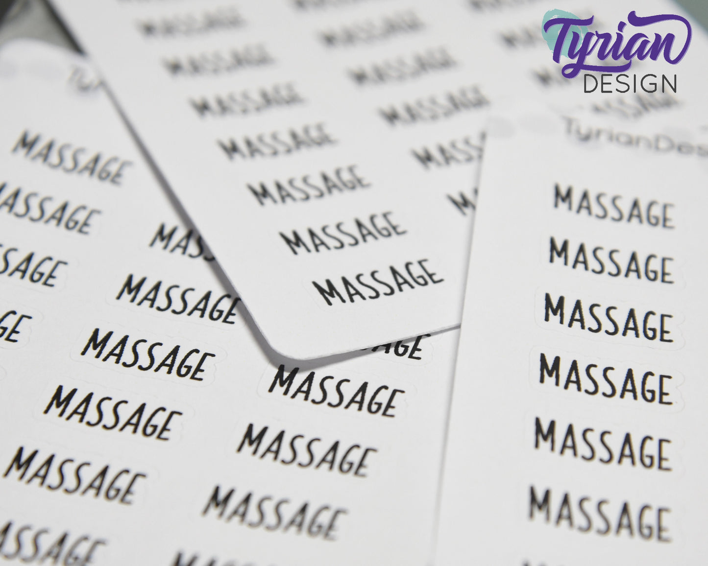Massage Stickers |  .77" x .35" each | 24 Stickers | Charley Font.