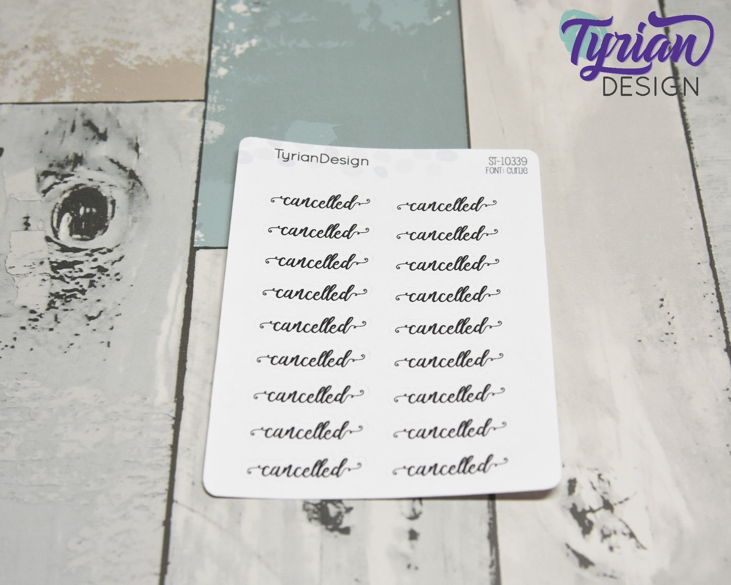 Cancelled Stickers |  1.24" x .33" each | 18 Stickers | Curlie Font