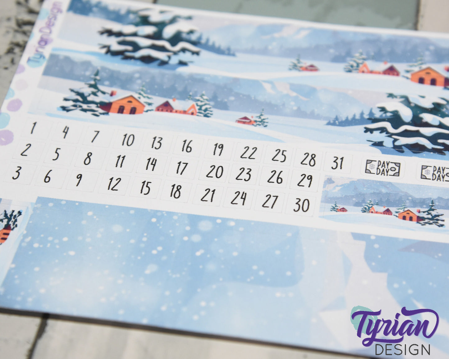 Winter Scene Monthly Kit | Hobonichi Cousin | Monthly kit A5 | Simple Hobonichi Kit | Sunday or Monday Start | 5x7 Sheet | 47 Stickers