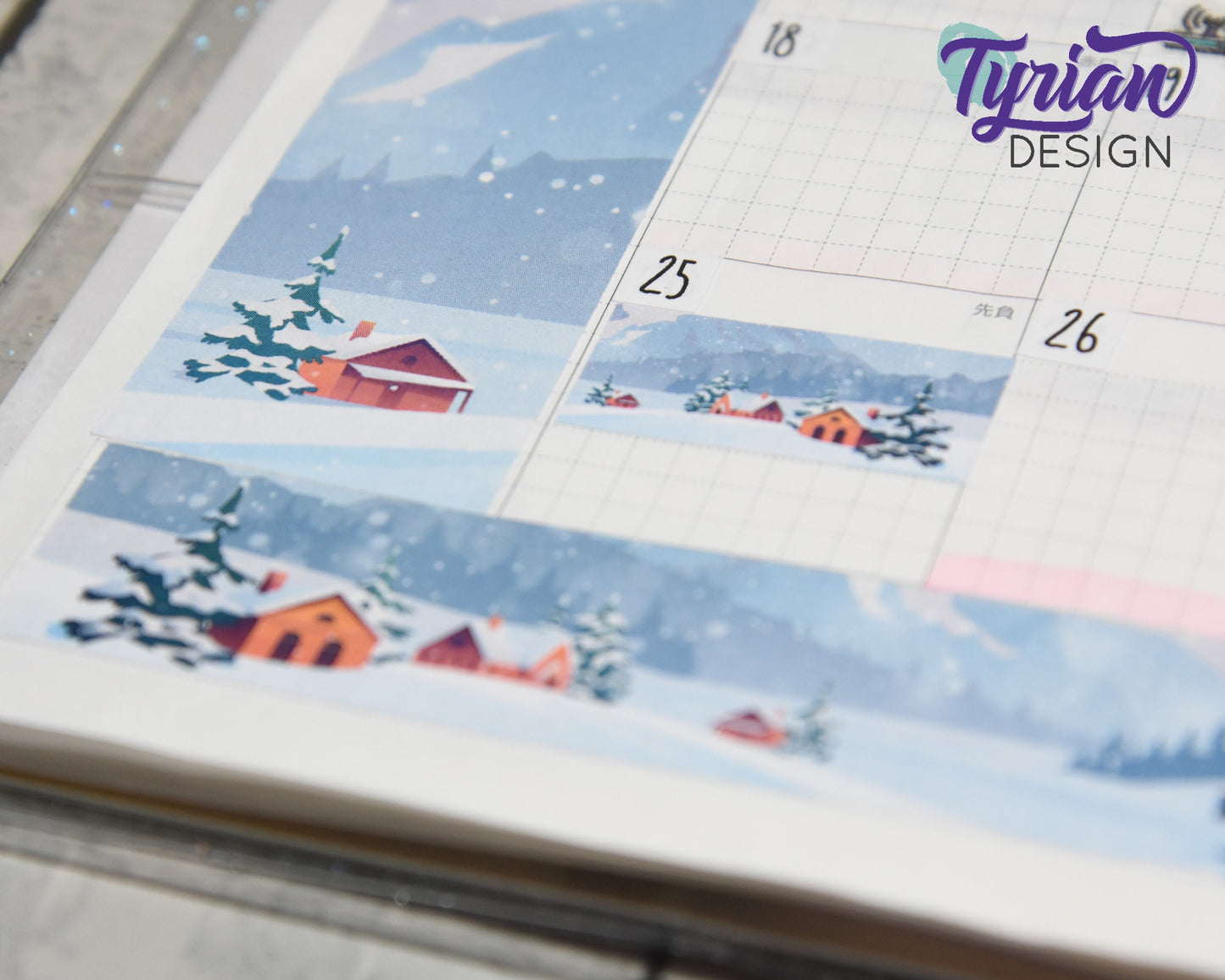 Winter Scene Monthly Kit | Hobonichi Cousin | Monthly kit A5 | Simple Hobonichi Kit | Sunday or Monday Start | 5x7 Sheet | 47 Stickers