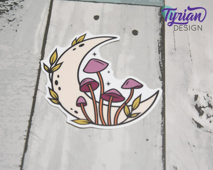 Autumn Moon Vinyl Sticker | high quality weather proof vinyl | 3 x 3" | Moon with Mushrooms Pastel sticker | Autumn Shades