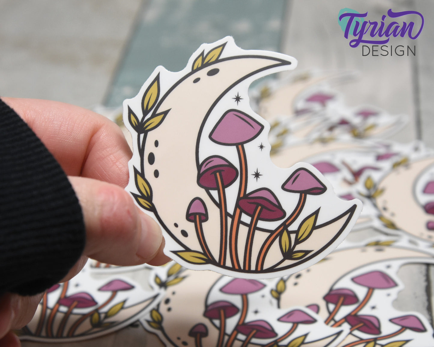 Autumn Moon Vinyl Sticker | high quality weather proof vinyl | 3 x 3" | Moon with Mushrooms Pastel sticker | Autumn Shades