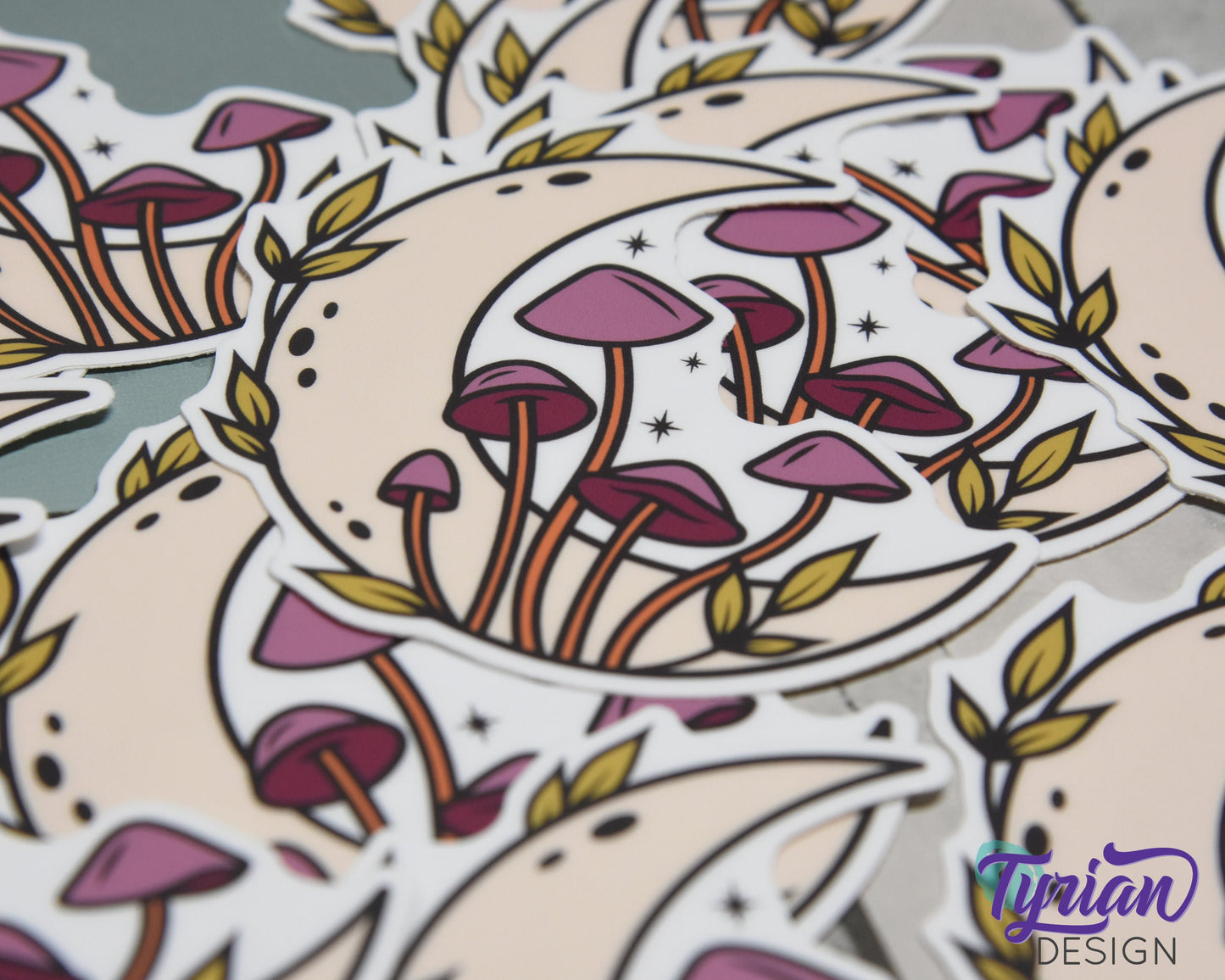 Autumn Moon Vinyl Sticker | high quality weather proof vinyl | 3 x 3" | Moon with Mushrooms Pastel sticker | Autumn Shades