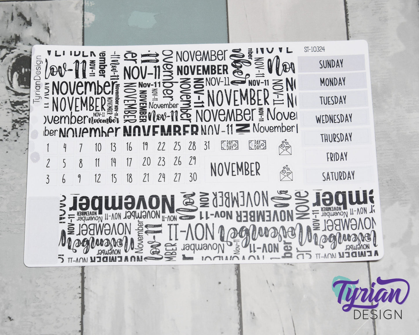 November Monthly Kit | Hobonichi Cousin | Monthly kit A5 | Simple Hobonichi Kit | Sunday or Monday Start | 5x7 Sheet | 47 Stickers