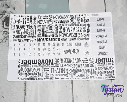 November Monthly Kit | Hobonichi Cousin | Monthly kit A5 | Simple Hobonichi Kit | Sunday or Monday Start | 5x7 Sheet | 47 Stickers