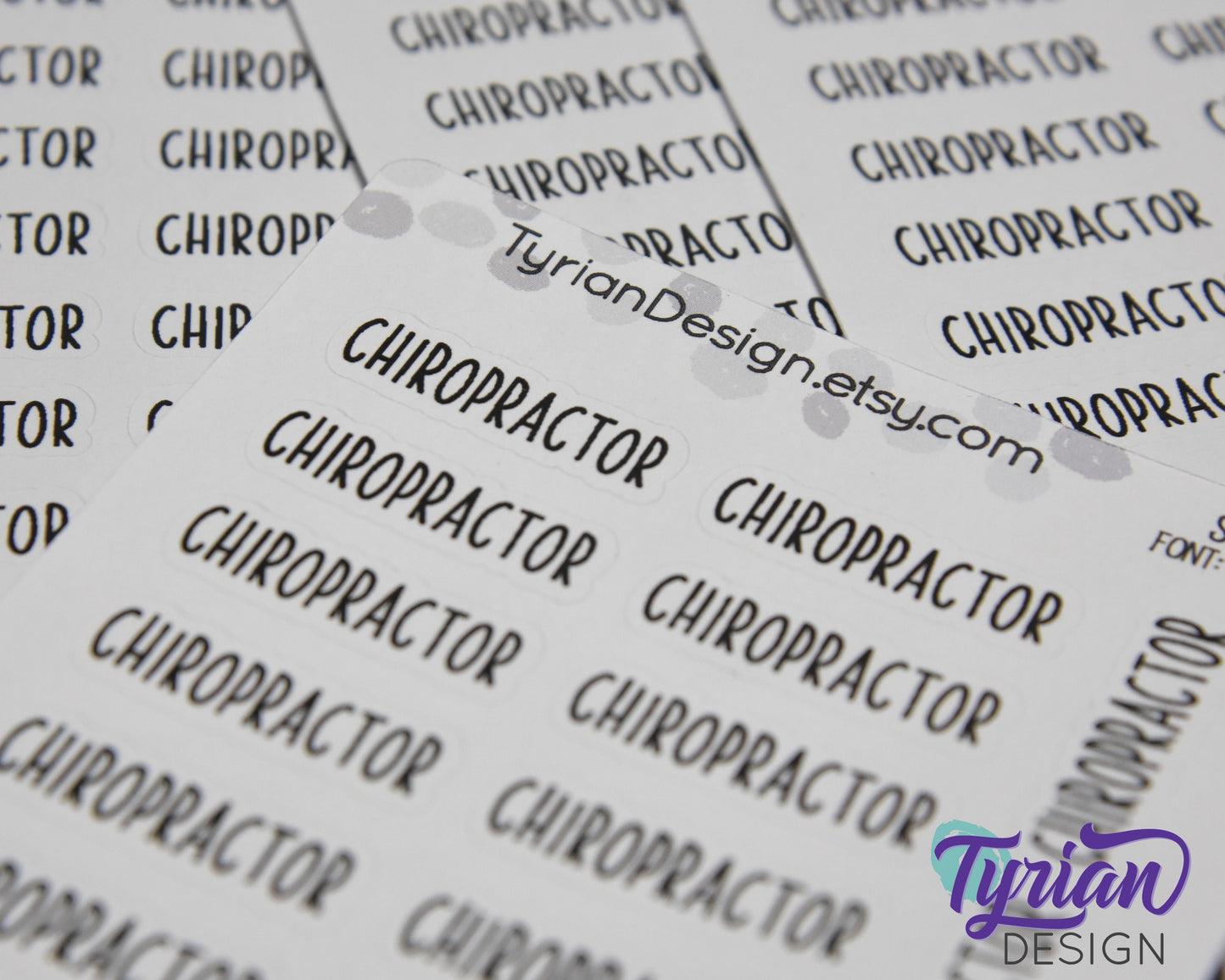 Chiropractor Stickers |  .1.2" x .35" each | 19 Stickers | Charley Font