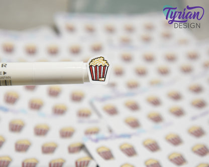 Mini Popcorn Stickers | Mini Sheet of Popcorn Buckets | 17 Stickers | .47 x .55" each | 3.375" x 2.125" Mini Sheet | White or Clear Matte
